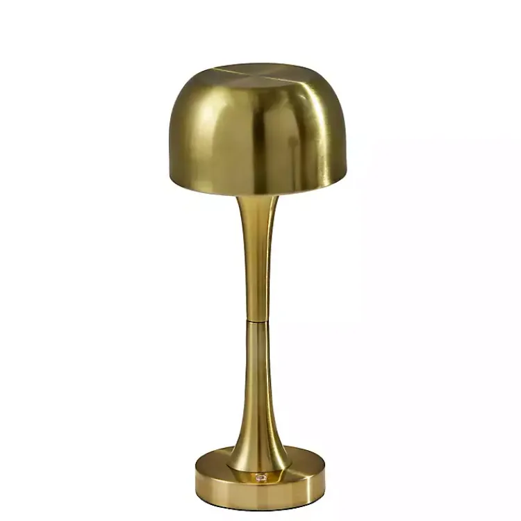 Outdoor Lighting-Kirklands Home Brass Tapered Dome Frosted Light Cordless Lamp Gold