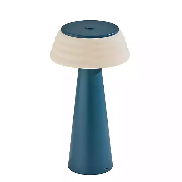 Outdoor Lighting-Kirklands Home Metal Cordless Lamp with White Ribbed Shade Blue