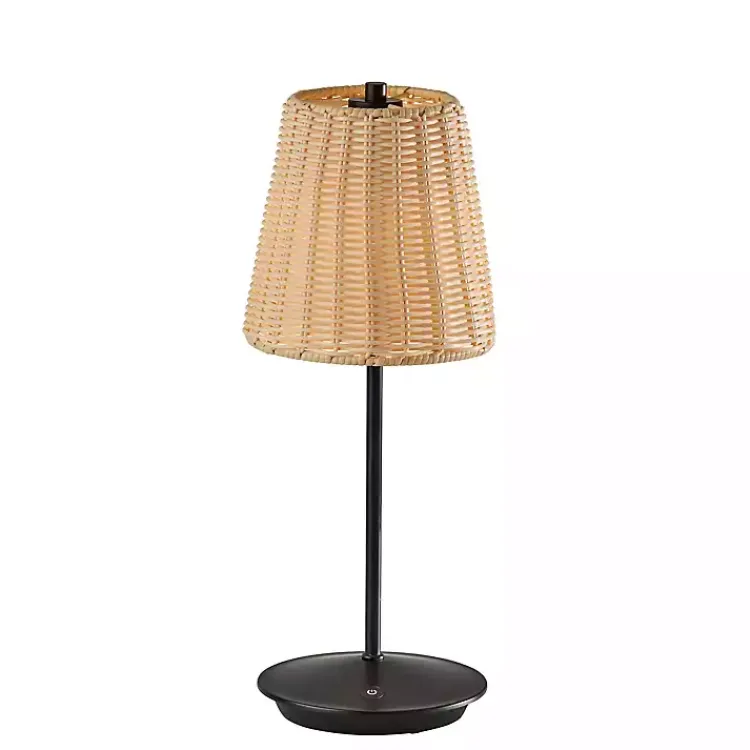 Outdoor Lighting-Kirklands Home Metal Rattan Shade Cordless Table Lamp Black