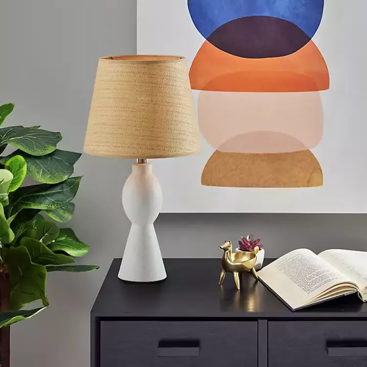 Table Lamps-Kirklands Home Ivory Ceramic Woven Rat Shade Table Lamp Tan