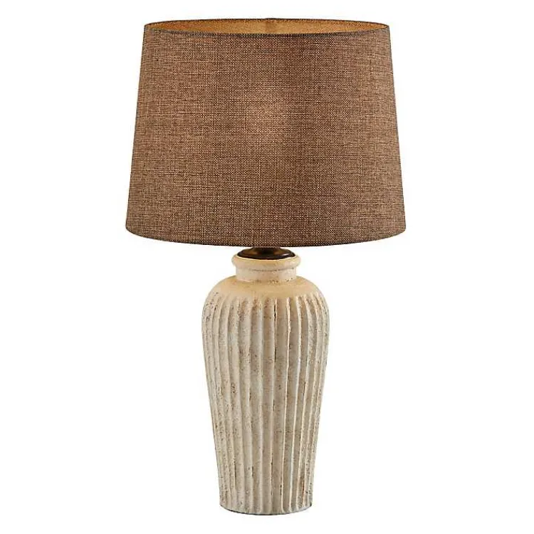 Table Lamps-Kirklands Home Cream Ribbed Ceramic Shade Table Lamp Brown