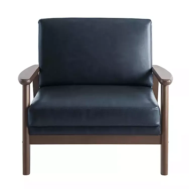 Accent Chairs-Kirklands Home Navy Faux Leather Ambon Accent Chair Blue