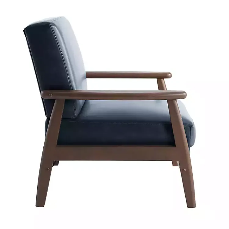 Accent Chairs-Kirklands Home Navy Faux Leather Ambon Accent Chair Blue