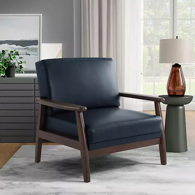 Accent Chairs-Kirklands Home Navy Faux Leather Ambon Accent Chair Blue