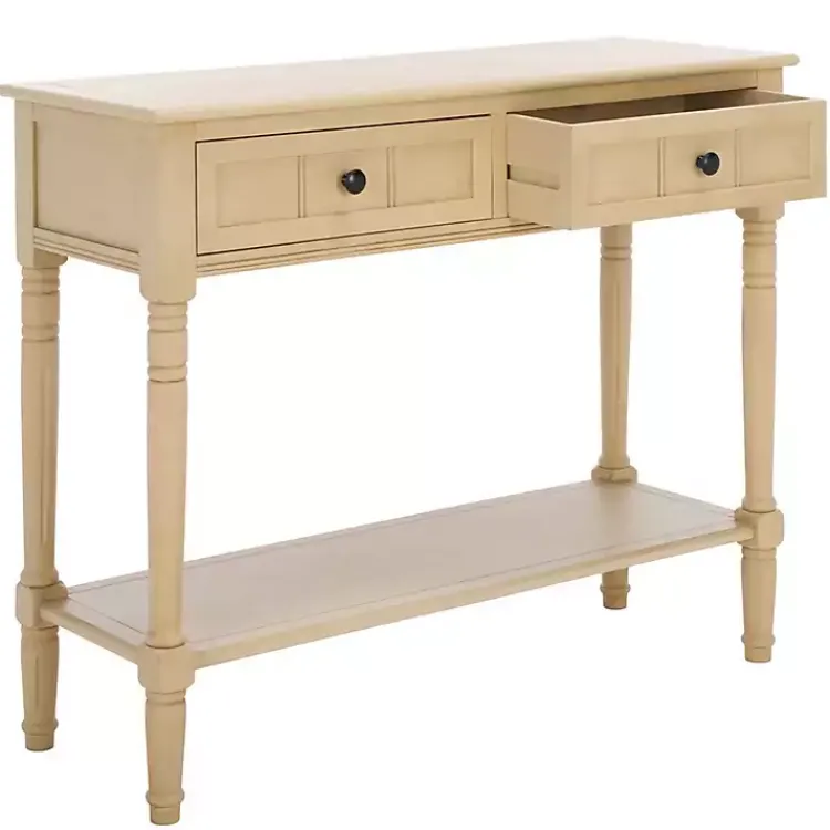 Console Tables-Kirklands Home Warm Natural 2- Drawer Samantha Console Table Tan