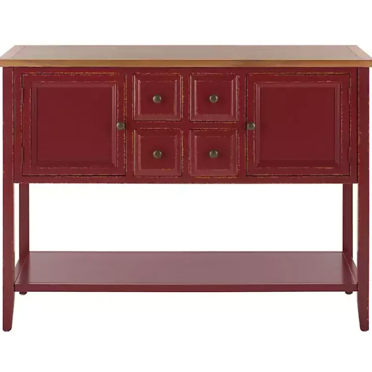 Cabinets & Sideboards-Kirklands Home & Oak 4-Drawer Charlotte Sideboard Red