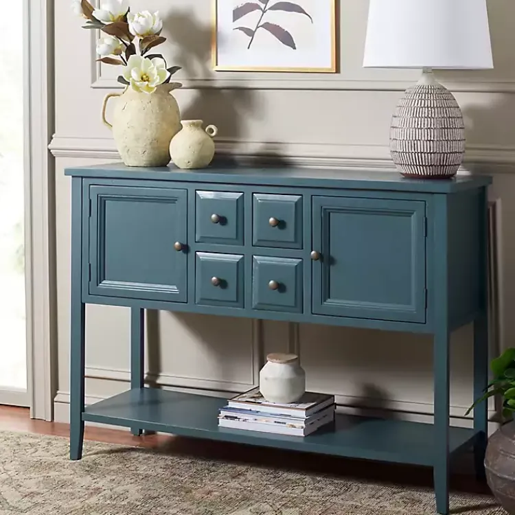 Cabinets & Sideboards-Kirklands Home Slate Teal 4-Drawer Charlotte Sideboard Blue