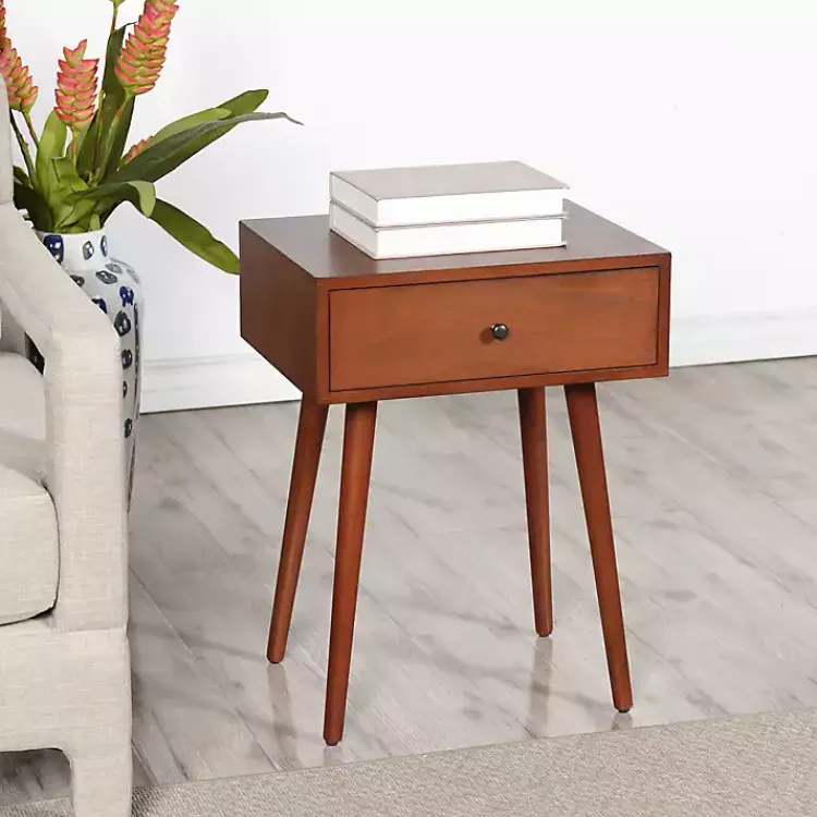 Accent & End Tables-Kirklands Home Walnut Wood 1-Drawer Arthur Accent Table Brown