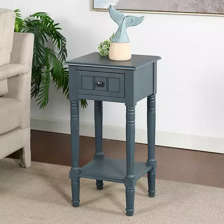 Accent & End Tables-Kirklands Home Navy Wood Square Hampton Accent Table Blue