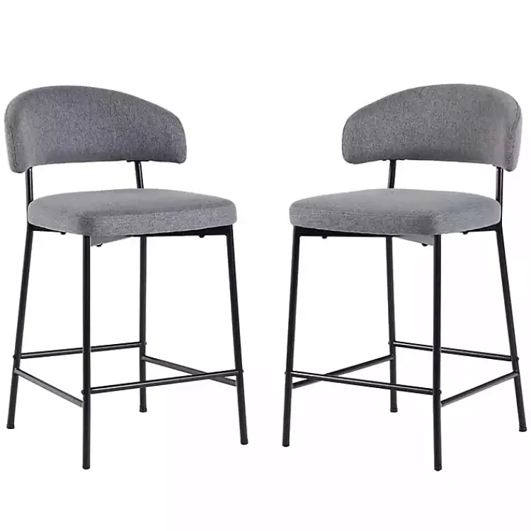Bar Stools & Counter Height Stools-Kirklands Home Charcoal and Black Curved Counter Stools, Set of 2 Gray
