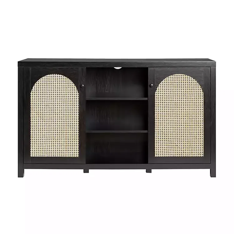 Cabinets & Sideboards-Kirklands Home Wood and Rattan 2-Door Sideboard Black