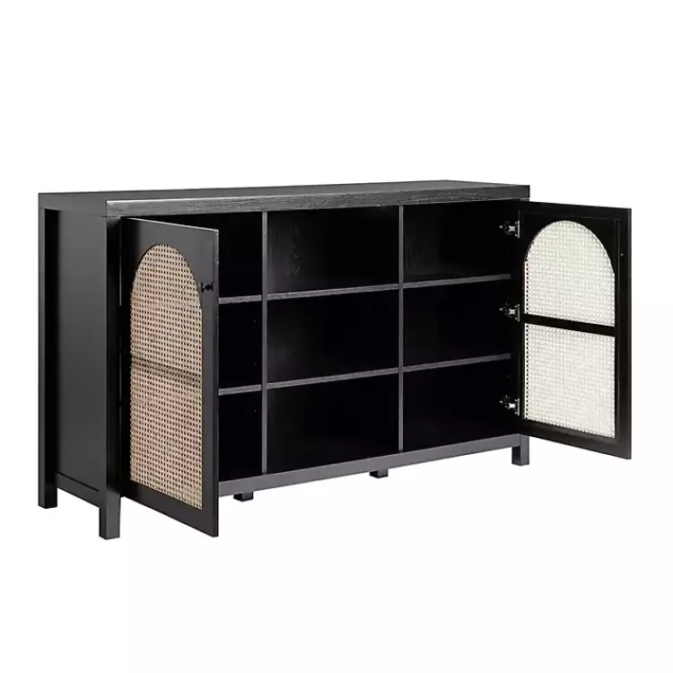Cabinets & Sideboards-Kirklands Home Wood and Rattan 2-Door Sideboard Black