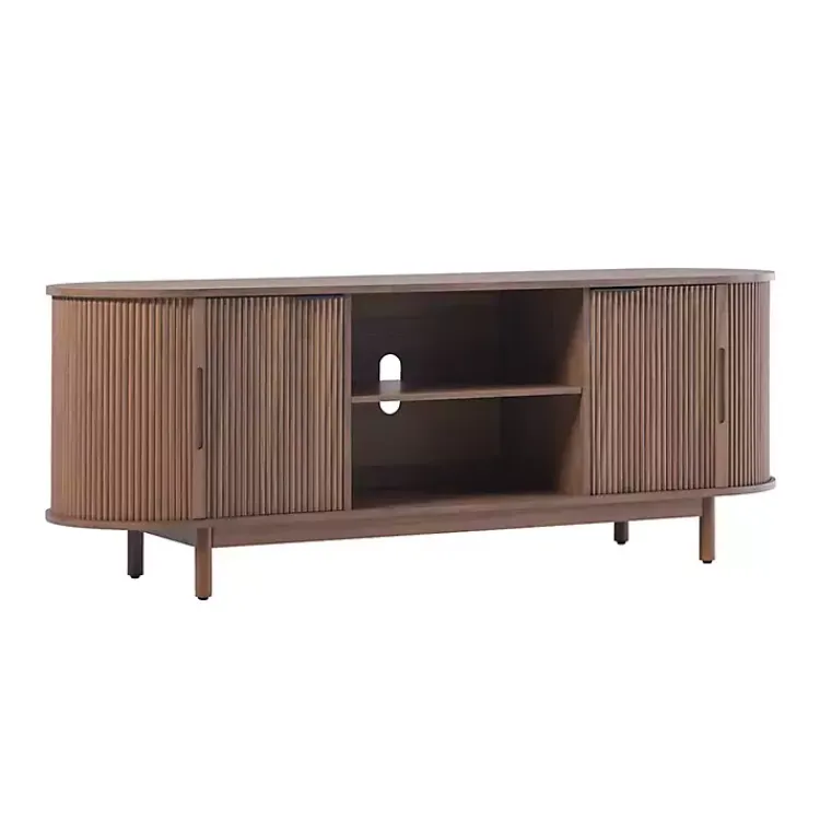 Tv Stands & Media Consoles-Kirklands Home Mocha Wood Reeded Oval TV Stand Brown