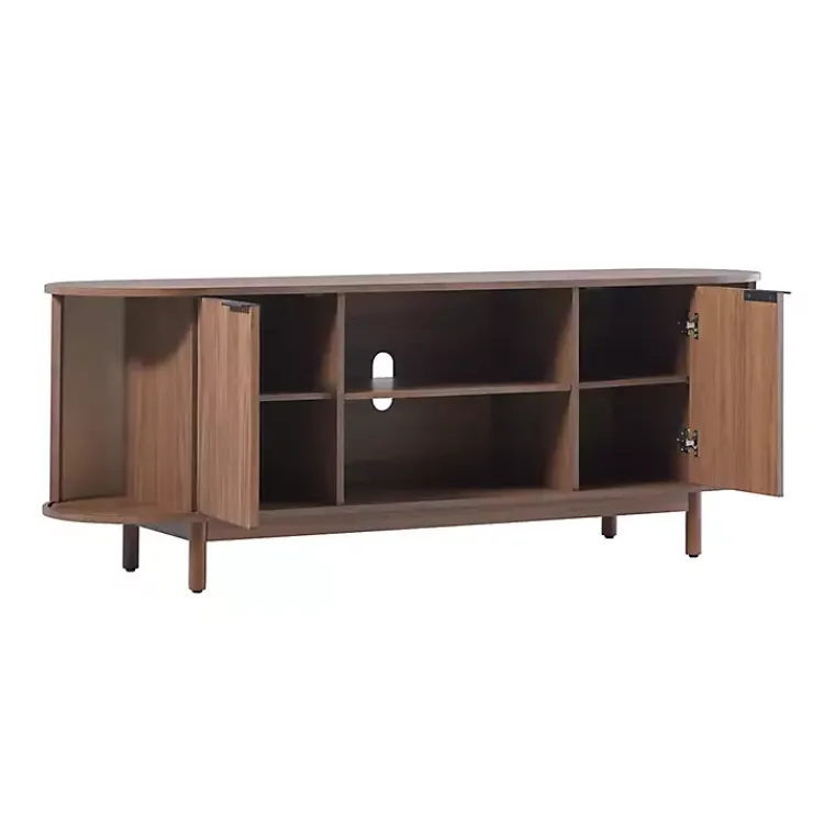 Tv Stands & Media Consoles-Kirklands Home Mocha Wood Reeded Oval TV Stand Brown