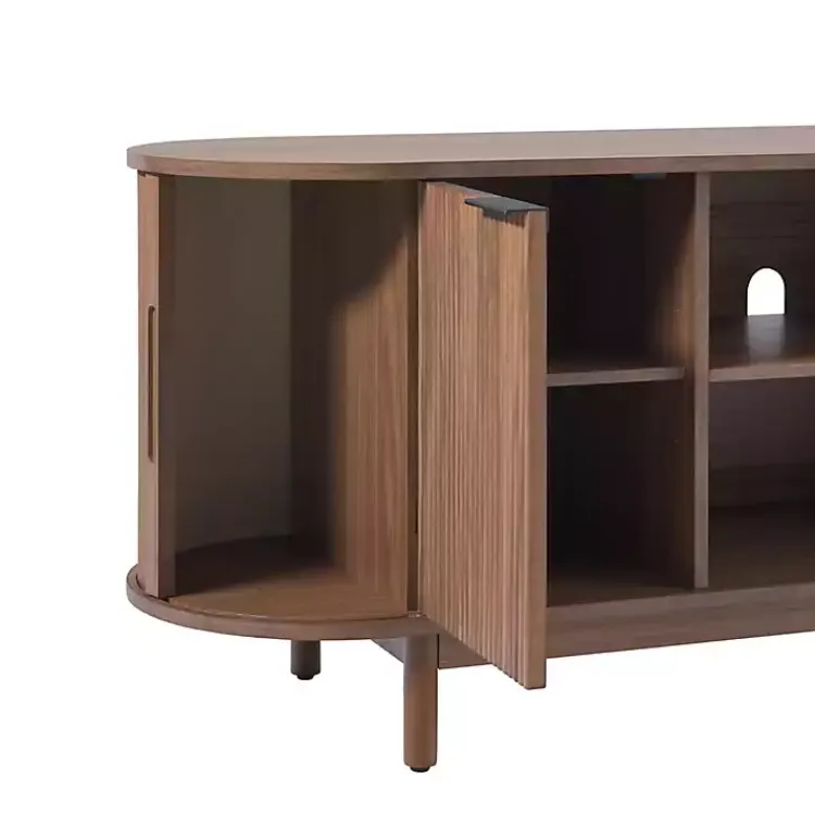 Tv Stands & Media Consoles-Kirklands Home Mocha Wood Reeded Oval TV Stand Brown