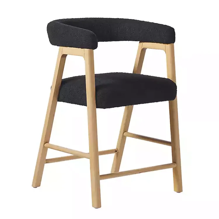 Bar Stools & Counter Height Stools-Kirklands Home Boucle Curved Back Ezra Counter Stool Black