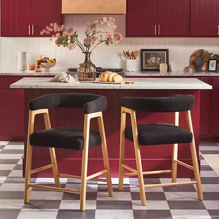 Bar Stools & Counter Height Stools-Kirklands Home Boucle Curved Back Ezra Counter Stool Black