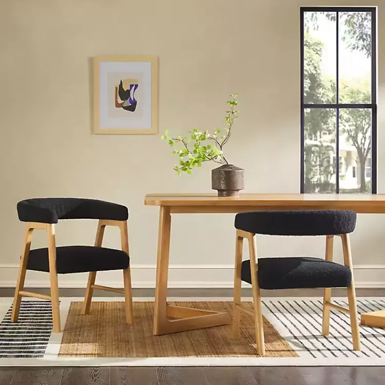 Dining Chairs-Kirklands Home Boucle Curved Ezra Dining Chairs, Set of 2 Black