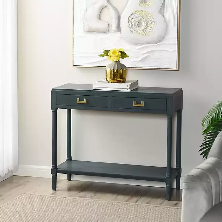Console Tables-Kirklands Home Navy Wood 2-Drawer Layla Console Table Blue