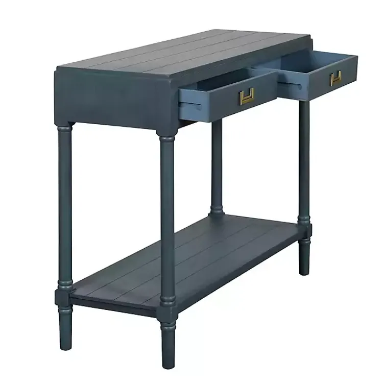 Console Tables-Kirklands Home Navy Wood 2-Drawer Layla Console Table Blue