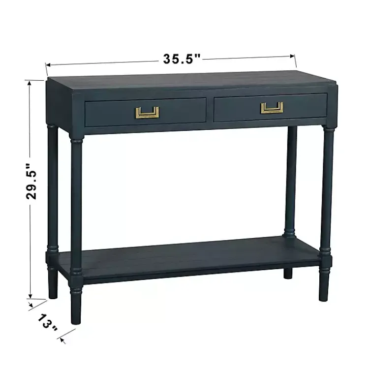 Console Tables-Kirklands Home Navy Wood 2-Drawer Layla Console Table Blue