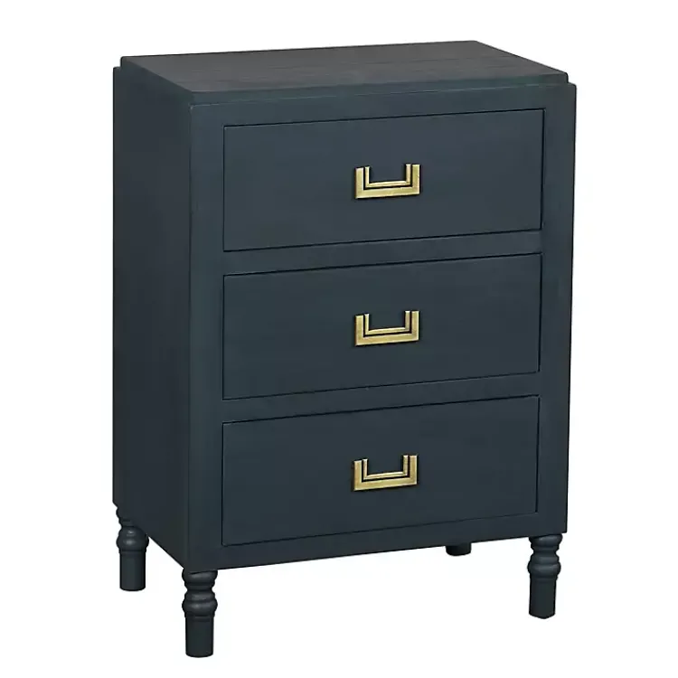 Nightstands-Kirklands Home Navy Wood 3-Drawer Layla Nightstand Blue