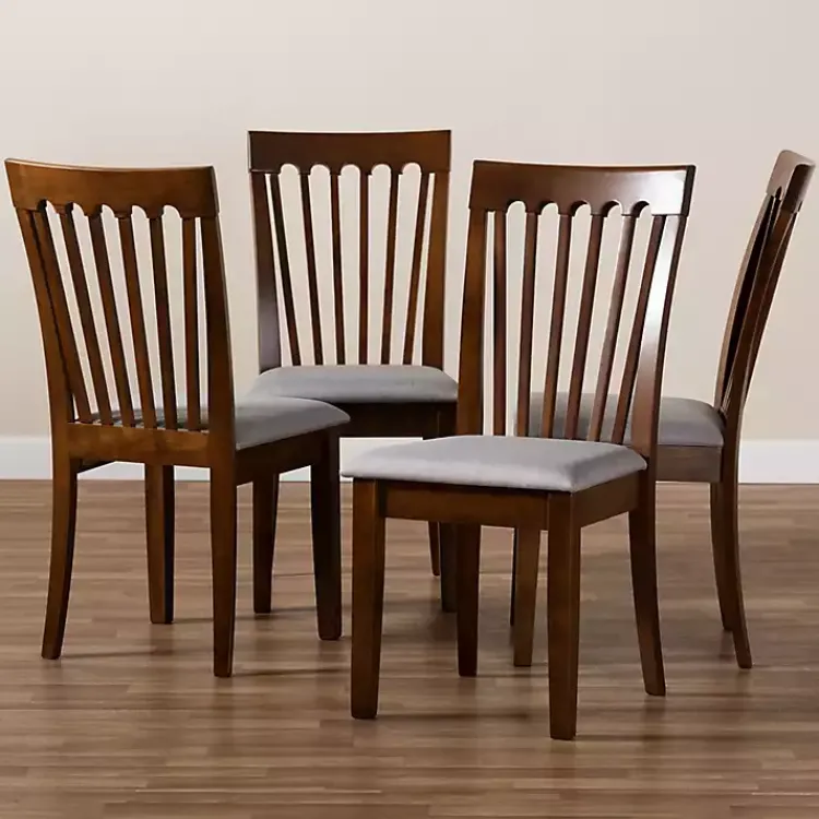 Dining Chairs-Kirklands Home Walnut Upholstered Minette 4-pc. Dining Chair Set Gray