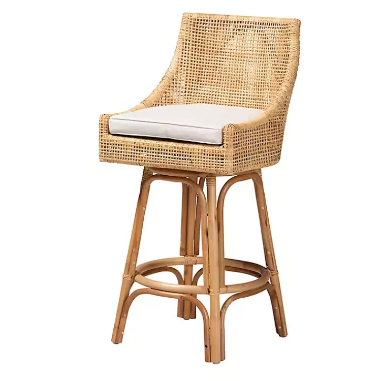 Bar Stools & Counter Height Stools-Kirklands Home Natural Rattan Bella Swivel Bar Stool White