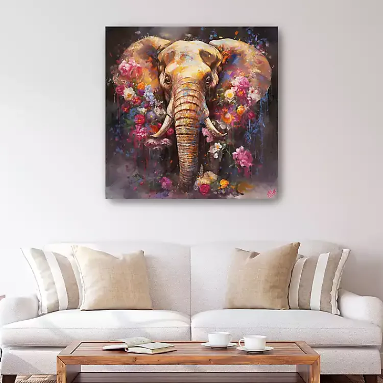 Canvas Art-Kirklands Home Floral Elephant Canvas Art Print