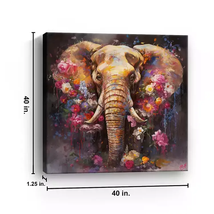 Canvas Art-Kirklands Home Floral Elephant Canvas Art Print