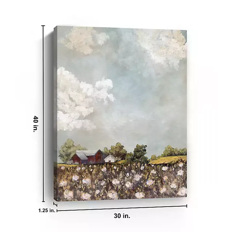 Canvas Art-Kirklands Home Red Barn and Field of Flowers Canvas Art Print Multicolor