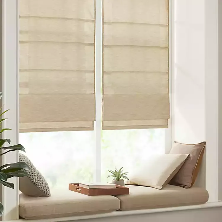 Curtains & Drapes-Kirklands Home Faux Silk Room Darkening Roman Shade, 33 in. Tan