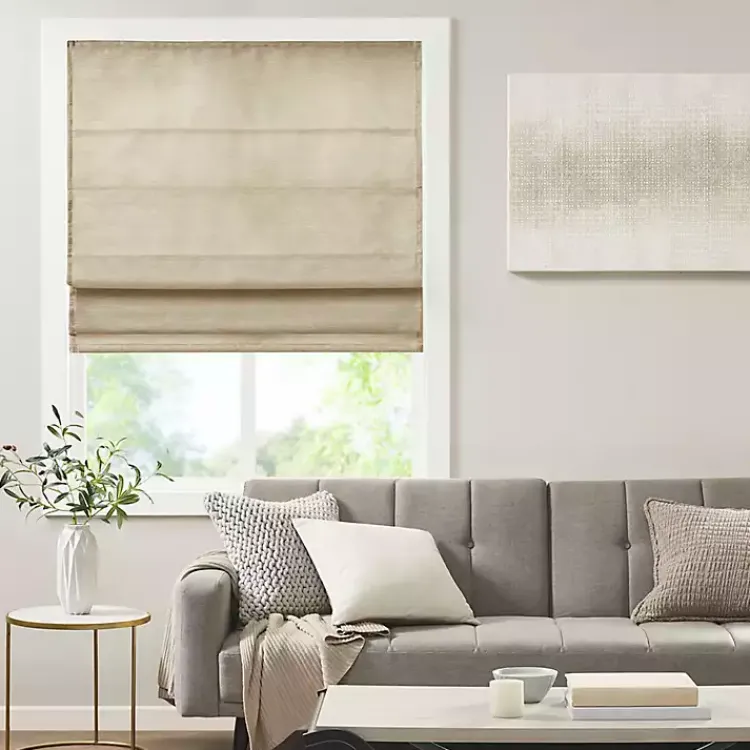 Curtains & Drapes-Kirklands Home Faux Silk Room Darkening Roman Shade, 35 in. Tan