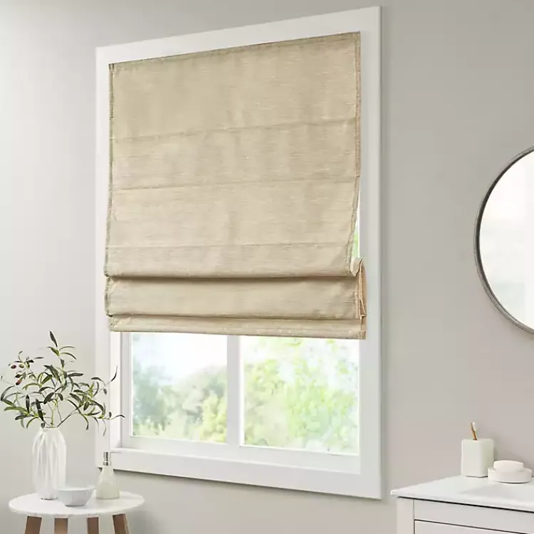 Curtains & Drapes-Kirklands Home Faux Silk Room Darkening Roman Shade, 35 in. Tan