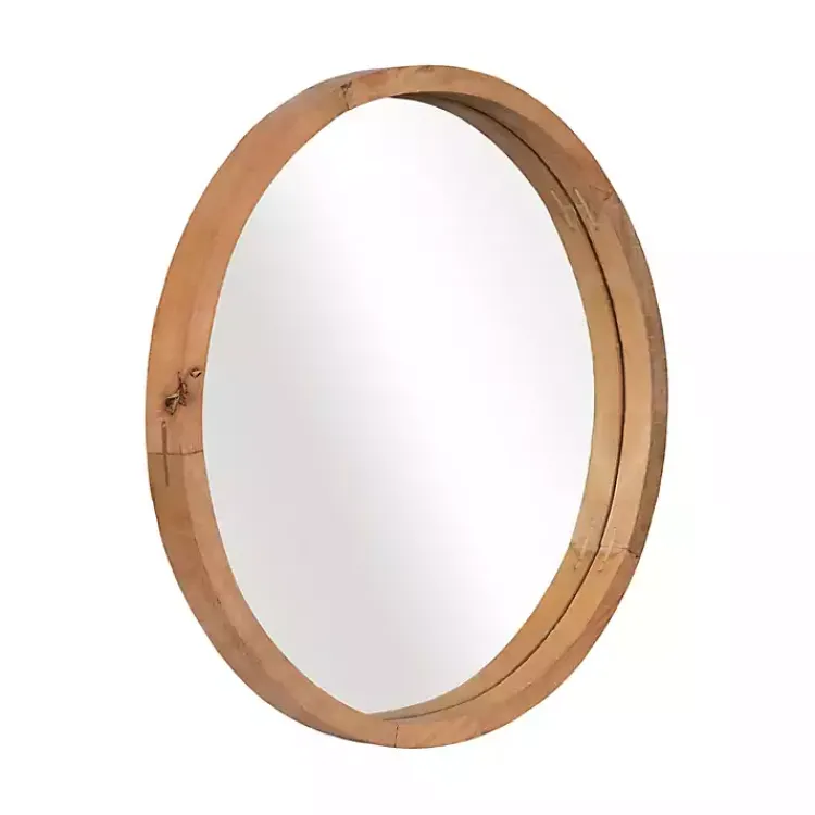 Decorative Mirrors-Kirklands Home Rustic Brown Acacia Round Wall Mirror