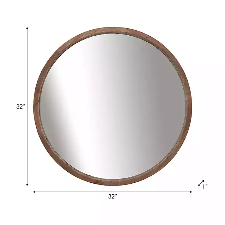 Decorative Mirrors-Kirklands Home Brown Fir Wood Round Wall Mirror