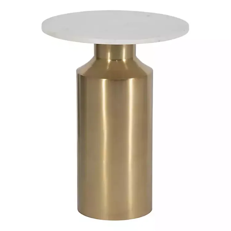 Accent & End Tables-Kirklands Home Marble and Gold Cylinder Accent Table White