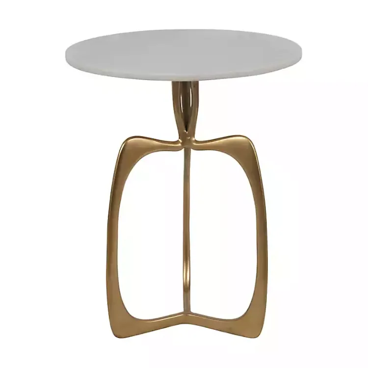 Accent & End Tables-Kirklands Home Gold Metal and Marble Modern Abstract Accent Table White
