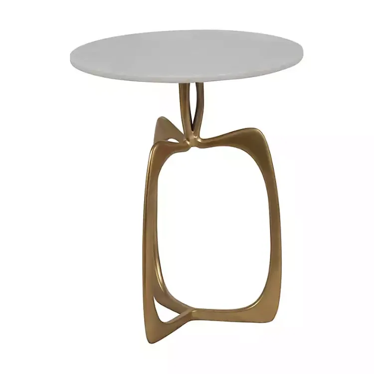 Accent & End Tables-Kirklands Home Gold Metal and Marble Modern Abstract Accent Table White