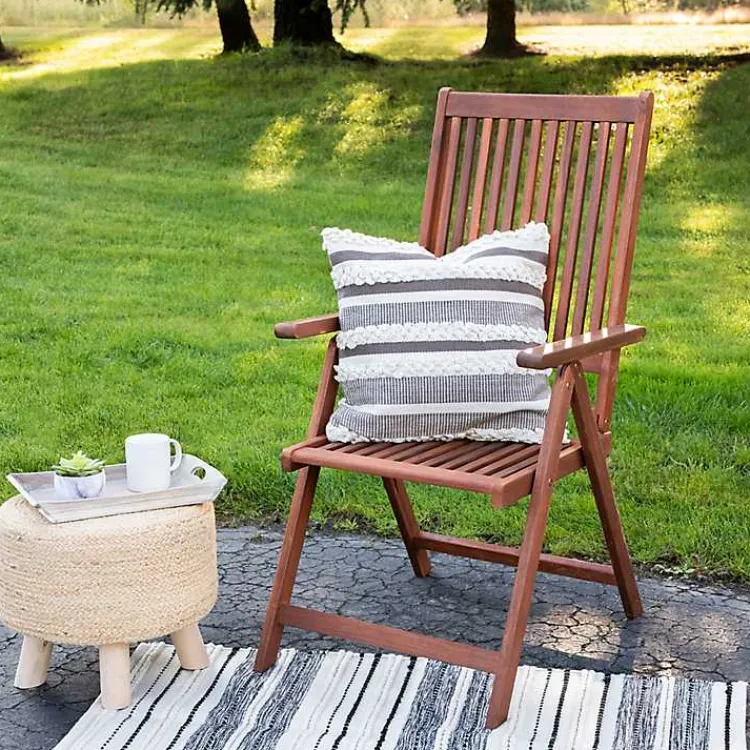 Outdoor Cushions & Pillows-Kirklands Home Gray and Cream Striped Indoor/Outdoor Pillow