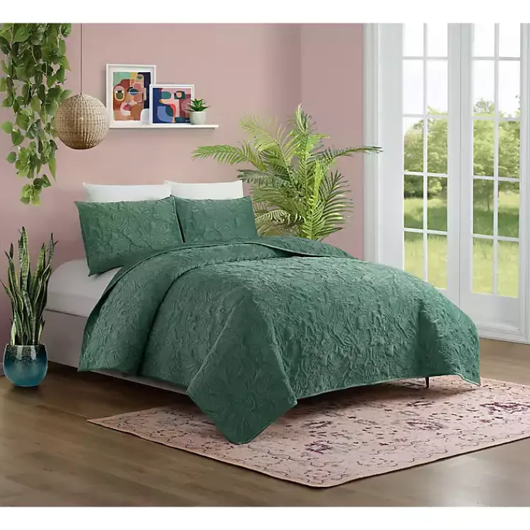 Quilts-Kirklands Home Secret Garden 3-pc. Full/Queen Quilt Set Green