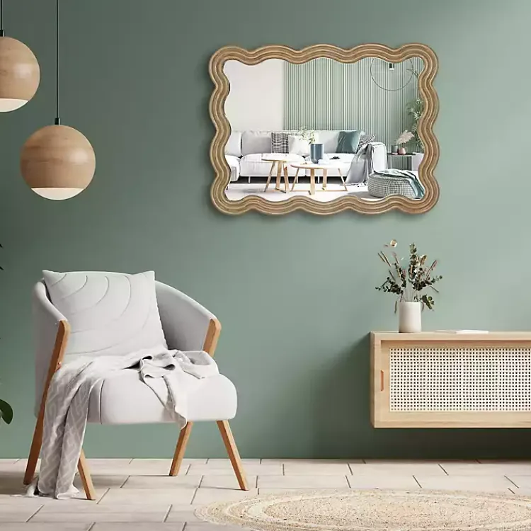 Decorative Mirrors-Kirklands Home Brown Wood Wavy Adria Wall Mirror