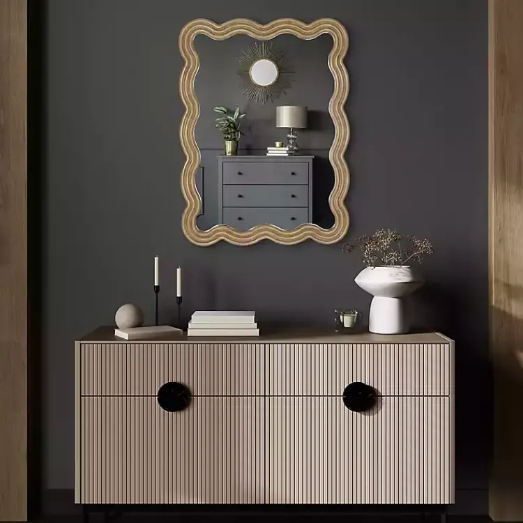 Decorative Mirrors-Kirklands Home Brown Wood Wavy Adria Wall Mirror