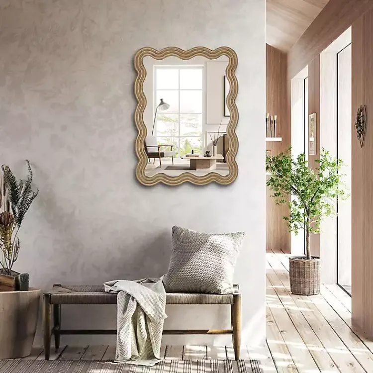 Decorative Mirrors-Kirklands Home Brown Wood Wavy Adria Wall Mirror