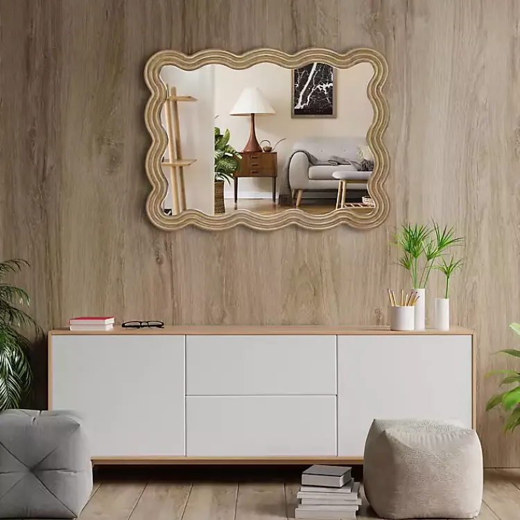 Decorative Mirrors-Kirklands Home Brown Wood Wavy Adria Wall Mirror
