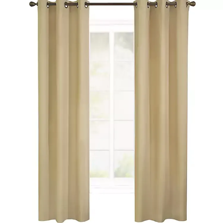 Curtains & Drapes-Kirklands Home Khaki Room Darkening Curtain Panel Set, 63 in. Tan