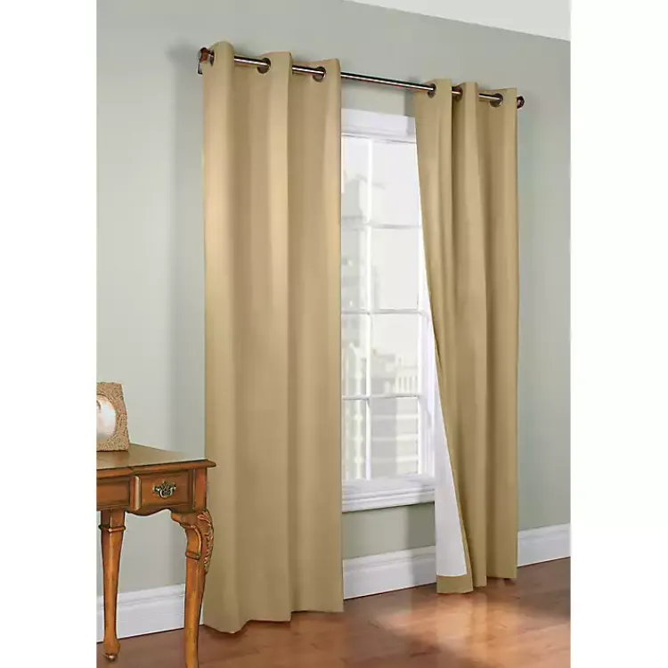 Curtains & Drapes-Kirklands Home Khaki Room Darkening Curtain Panel Set, 84 in. Tan