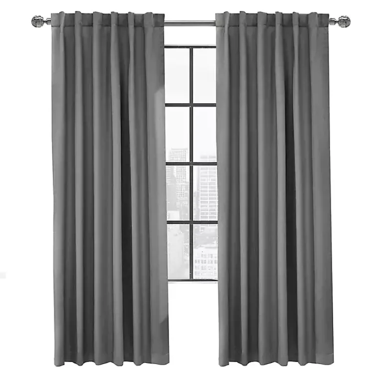 Curtains & Drapes-Kirklands Home Silver Baxter Blackout Curtain Panel, 84 in. Gray