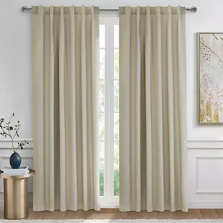 Curtains & Drapes-Kirklands Home Oatmeal Baxter Blackout Curtain Panel, 95 in. Tan