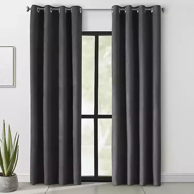 Curtains & Drapes-Kirklands Home Faux Suede out Curtain Panel, 84 in. Black